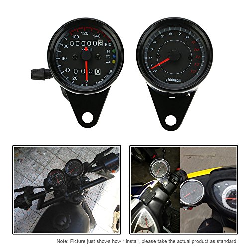 KKmoon 12V Motocicleta Tacómetro 13000 RPM , Velocímetro Km / h, Medidor de Odómetro Doble con Luces de Señal de Retroiluminación LED