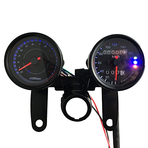 KKmoon 12V Motocicleta Tacómetro 13000 RPM , Velocímetro Km / h, Medidor de Odómetro Doble con Luces de Señal de Retroiluminación LED