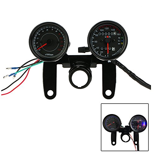 KKmoon 12V Motocicleta Tacómetro 13000 RPM , Velocímetro Km / h, Medidor de Odómetro Doble con Luces de Señal de Retroiluminación LED