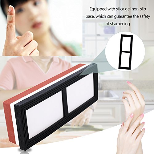 KKmoon Piedra de Afilar de Doble Cara,Piedra de Afilar Cuchillos de Corindón Blanco con Base de Bambú/Almohadilla de Silicona
