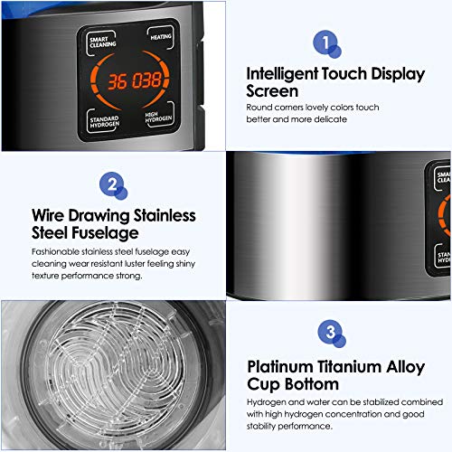 KKTECT Generador de Agua de hidrógeno Generador de Iones de Agua portátil 2L de Gran Capacidad Calefacción a Temperatura Constante Máquina de Agua Rica en hidrógeno de microelectrólisis Pantalla LED