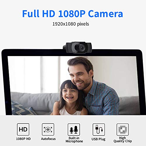 KKUYI 1080P Webcam con Micrófono, USB HD Cámara Web,Plug & Play,Computadora Portátil PC Webcam HD para FaceTime, Skype, Streaming, Videollamadas, Estudios con Clip Giratorio