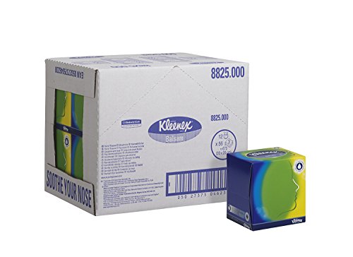 Kleenex 08825010 8825 Pañuelos de Papel, 12 Cajas Cúbicas de 56 Hojas, 3 Capas, Con Bálsamo Protector de Caléndula, Color: Blanco, Bálsamo