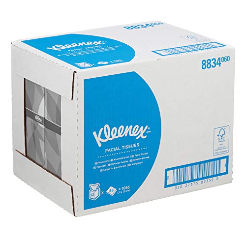 Kleenex 08834060 8834 Caja de Pañuelos Cúbicos, 12 Paquetes de 88 hojas, 2 Capas, Suaves y Resistentes, Sin Fragancia, Color: Blanco