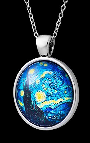Klimisy - Noche Estrellada por Vincent Van Gogh - Collar Colgante con Impresionante Imagen Artística - Amuleto de Cristal en una Elegante Cadena Ajustable - En una Bonita Caja de Regalo