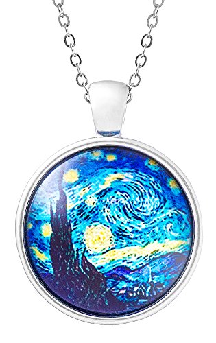 Klimisy - Noche Estrellada por Vincent Van Gogh - Collar Colgante con Impresionante Imagen Artística - Amuleto de Cristal en una Elegante Cadena Ajustable - En una Bonita Caja de Regalo