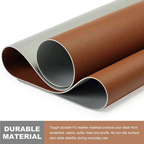 Knodel Alfombrilla de escritorio, Estera del escritorio de oficina, Vade para escritorio hecho de cuero PU, alfombrilla del escritorio del ordenador portátil, Doble cara (Marrón / Gris)