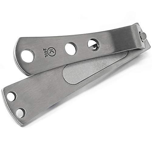 Kohm Straight Edge Cortaúñas – 4 mm de ancho, fácil agarre, Built-in de mandíbula – Lima de Uñas, acero inoxidable cepillado