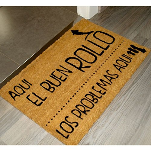 Koko Doormats Felpudo para Entrada de Casa "Aquí el buen rollo" Original y Divertido/Fibra Natural de Coco con Base de PVC, 40x60 cm