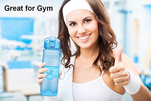 KollyKolla Botella de Agua Deporte, Botellas Sin BPA Tritan Plástico Reutilizables Ecológica con Filtro, Water Bottle para Niños & Adultos, Gimnasio, Yoga, Oficina, Colegio (1L Azul Mate)