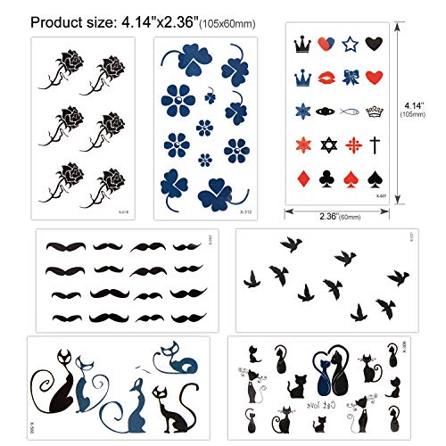 Konsait Tatuajes temporales para adultos Mujer hombre Niños (30 hojas), impermeable Tatuaje Temporal Adhesivos Falso Negro Tatuajes de cuerpo temporales brazo cuello