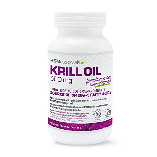 Krill Oil de HSN | Aceite de Krill 500mg, Fuente de Omega 3 (DHA, EPA), Con Astaxantina y Fosfolípidos - Potente Antioxidante - materia prima RIMFROST, Sin Gluten, Sin Lactosa, 120 perlas