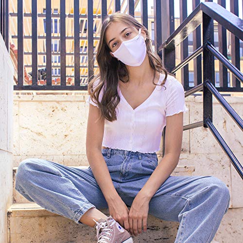 KUMUNDO - Mascarilla higiénica reutilizable certificada para 30 lavados - UNE0065 -Colección Mujeres - Talla M (Blanco)