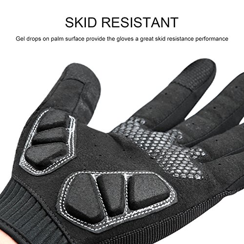 KUTOOK Guantes Ciclismo Largos Transpirables Hombres con Acolchadas De EVA Función Táctil Guantes MTB Gel Antideslizante(Negro,L)