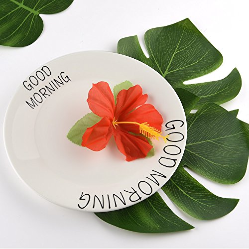 Kuuqa 60 piezas decoraciones de fiesta tropical Hojas de palmera tropical de 8 "Flores de monstera e hibisco, hojas de simulación para la fiesta hawaiana Luau Jungle Beach con tema.