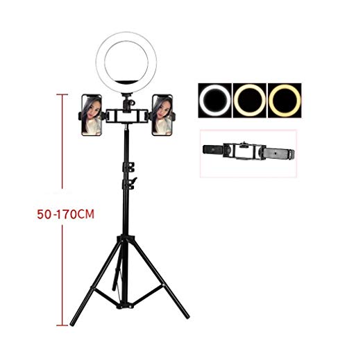 KUYUC 8 Pulgadas Anillo de Luz LED con Trípode & 2 Soporte de Teléfono, Portátil Aro de Luz con 3 Modos de Luz para Móvil Selfie Maquillaje Youtube TIK Tok Live (Size : A)