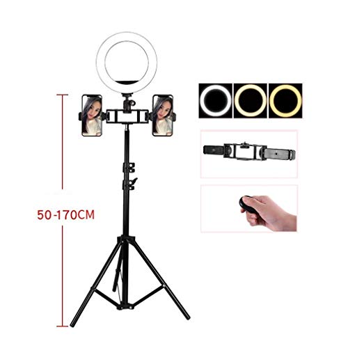 KUYUC 8 Pulgadas Anillo de Luz LED con Trípode & 2 Soporte de Teléfono, Portátil Aro de Luz con 3 Modos de Luz para Móvil Selfie Maquillaje Youtube TIK Tok Live (Size : B)