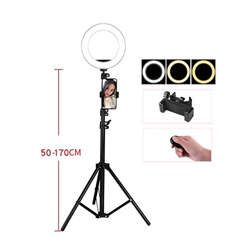 KUYUC 8 Pulgadas Anillo de Luz LED con Trípode & Soporte de Teléfono, Portátil Aro de Luz con 3 Modos de Luz para Móvil Selfie Maquillaje Youtube TIK Tok Live (Size : B)