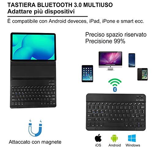 Kvago - Funda con teclado para tablet de 10,4 pulgadas, Samsung Galaxy Tab S6 Lite 2020 SM-P610/P615, teclado Bluetooth inalámbrico desmontable con ultra fina protectora, color negro