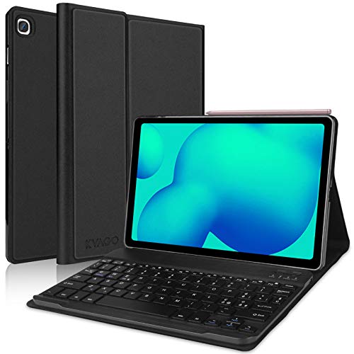 Kvago - Funda con teclado para tablet de 10,4 pulgadas, Samsung Galaxy Tab S6 Lite 2020 SM-P610/P615, teclado Bluetooth inalámbrico desmontable con ultra fina protectora, color negro