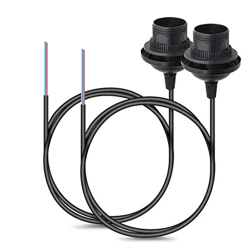 kwmobile 2x Portalámpara E27 con soporte de techo - Casquillos con cable de 80 CM y soporte - Lámparas colgantes con base de fijación - En negro