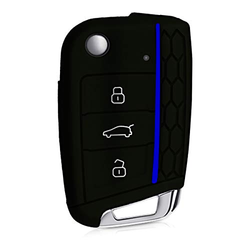 kwmobile Funda de Silicona Compatible con VW Golf 7 MK7 Llave de Coche de 3 Botones - Carcasa Suave de Silicona - Case Mando de Auto Negro/Azul