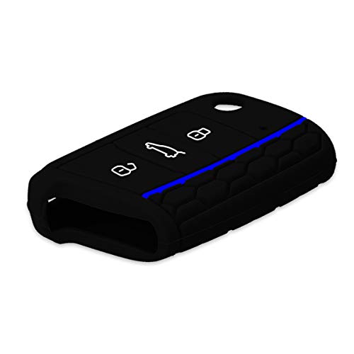 kwmobile Funda de Silicona Compatible con VW Golf 7 MK7 Llave de Coche de 3 Botones - Carcasa Suave de Silicona - Case Mando de Auto Negro/Azul