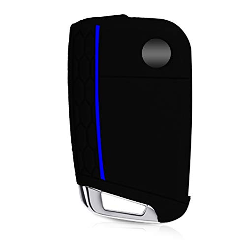 kwmobile Funda de Silicona Compatible con VW Golf 7 MK7 Llave de Coche de 3 Botones - Carcasa Suave de Silicona - Case Mando de Auto Negro/Azul