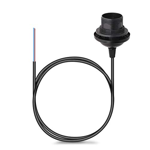 kwmobile Portalámpara E27 con soporte de techo - Casquillo con cable de 80 CM y soporte - Lámpara colgante con base de fijación y montura - Negro