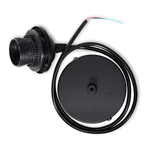 kwmobile Portalámpara E27 con soporte de techo - Casquillo con cable de 80 CM y soporte - Lámpara colgante con base de fijación y montura - Negro
