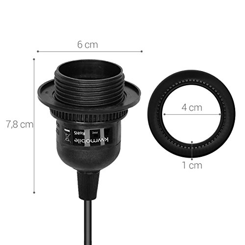 kwmobile Portalámparas E27 con arandela roscada y cable electrónico con interruptor - Lámpara portalámpara y cable 3.5M en negro