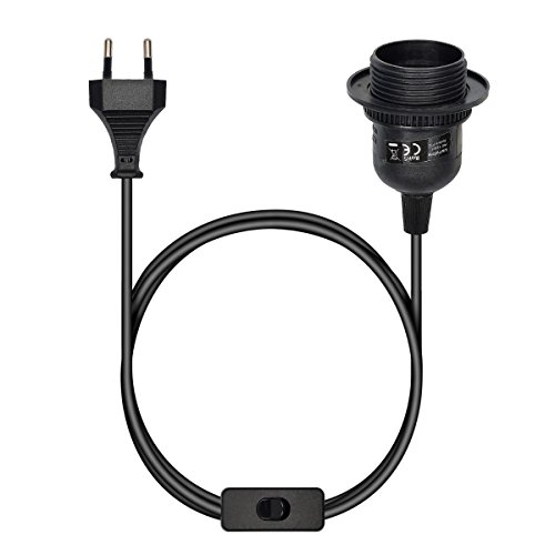 kwmobile Portalámparas E27 con arandela roscada y cable electrónico con interruptor - Lámpara portalámpara y cable 3.5M en negro