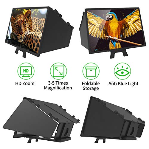 KwuLee 12" HD Lupa de Pantalla del Teléfono Soporte Plegable para Teléfonos Móviles con Amplificador de Pantallas 6D para Smartphone Proyector de Pantalla de Video de Película Ampliada (Negro)