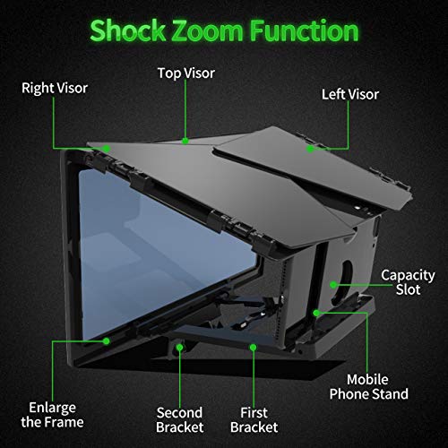 KwuLee 12" HD Lupa de Pantalla del Teléfono Soporte Plegable para Teléfonos Móviles con Amplificador de Pantallas 6D para Smartphone Proyector de Pantalla de Video de Película Ampliada (Negro)