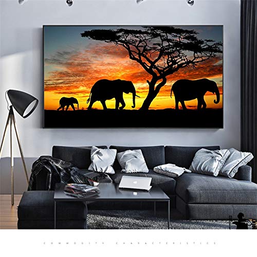 KWzEQ Imprimir en Lienzo Elefante Africano en Arte de Pared para Sala de Estar de dormitorio30x45cmPintura sin Marco