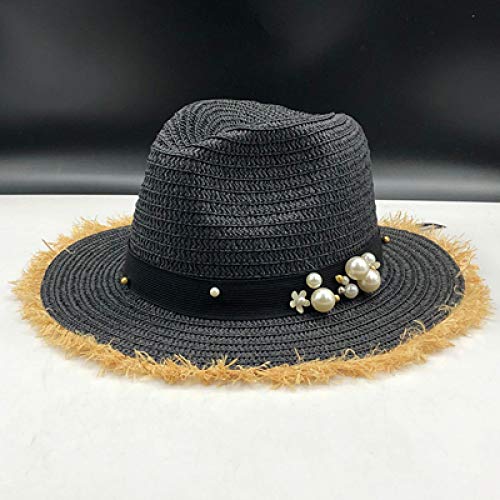 kyprx Sombrero cálido de Invierno Sombrero cálido Sombreros Gorro de Viaje para Mujer Ocio Playa de Perlas Sombreros para el Sol Sombrero de niña de Las Flores Transpirable Negro Paja Negra