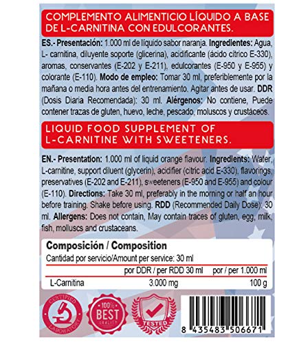 L-CARNITINA Liquida 3000mg - Quemador de Grasa - American Suplement - 1litro