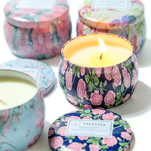 LA BELLEFÉE Velas Perfumadas Peonía, té Earl Grey, Tuberosa, Flor de Nectarina y Miel 100% Cera Soja Vegan Set de Regalo Aromaterapia Natural Incluye una Tarjeta de Felicitación