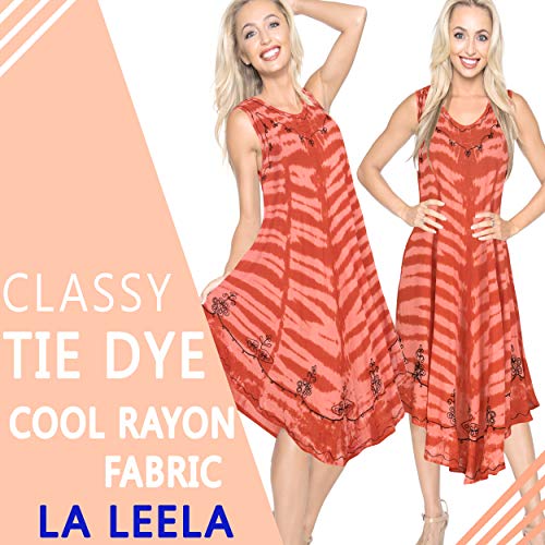 LA LEELA Vestido Corto de la Playa del Tinte del Lazo Bordado de Las Florales para Las Bikini Ropa de Maternidad Vestido de Verano sin Mangas más tamaño Grande Calabaza Naranja_Y851 ES TAMAÑO: 42-48