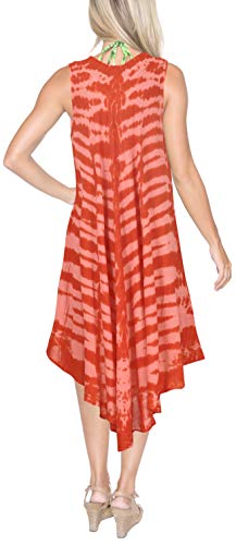 LA LEELA Vestido Corto de la Playa del Tinte del Lazo Bordado de Las Florales para Las Bikini Ropa de Maternidad Vestido de Verano sin Mangas más tamaño Grande Calabaza Naranja_Y851 ES TAMAÑO: 42-48