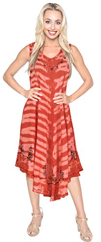 LA LEELA Vestido Corto de la Playa del Tinte del Lazo Bordado de Las Florales para Las Bikini Ropa de Maternidad Vestido de Verano sin Mangas más tamaño Grande Calabaza Naranja_Y851 ES TAMAÑO: 42-48