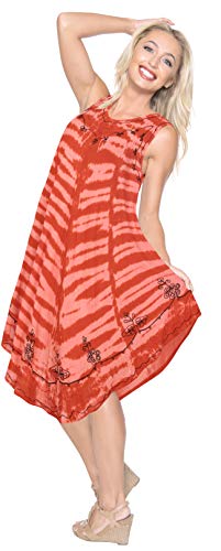 LA LEELA Vestido Corto de la Playa del Tinte del Lazo Bordado de Las Florales para Las Bikini Ropa de Maternidad Vestido de Verano sin Mangas más tamaño Grande Calabaza Naranja_Y851 ES TAMAÑO: 42-48