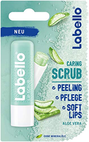 Labello Lip Scrub Aloe Vera (5,5 ml), cuidado de labios innovador con partículas de scrub de origen natural, suave exfoliante de labios con vitamina E