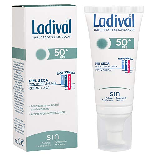 Ladival Protector Solar facial FPS 50 con Hydrasalinol para piel seca con vitaminas antiedad y antioxidantes - 50ml