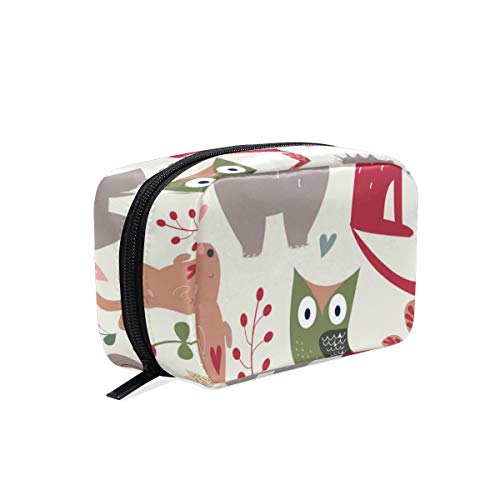 Lafle - Bolsa de maquillaje cuadrada con diseño de oso y ardilla para mujeres o niñas, para viajes o uso diario, 16,5 x 6,3 x 10,2 cm