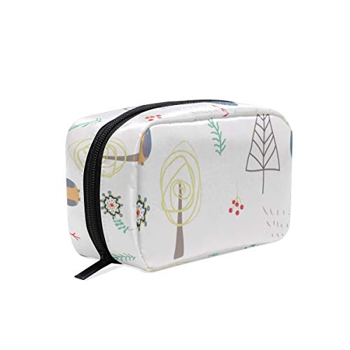 Lafle Forest - Bolsa de maquillaje cuadrada con diseño de oso gris para mujeres o niñas, para viajes o uso diario, 16,5 x 6,3 x 10,2 cm