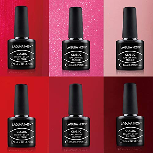 Lagunamoon Esmaltes Semipermanentes, 6pcs Kit de Uñas en Gel UV LED - Be cherry!
