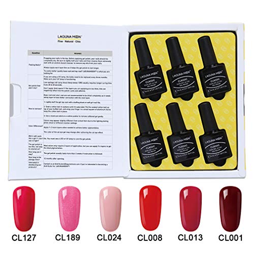 Lagunamoon Esmaltes Semipermanentes, 6pcs Kit de Uñas en Gel UV LED - Be cherry!