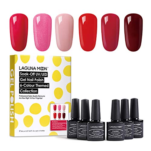 Lagunamoon Esmaltes Semipermanentes, 6pcs Kit de Uñas en Gel UV LED - Be cherry!