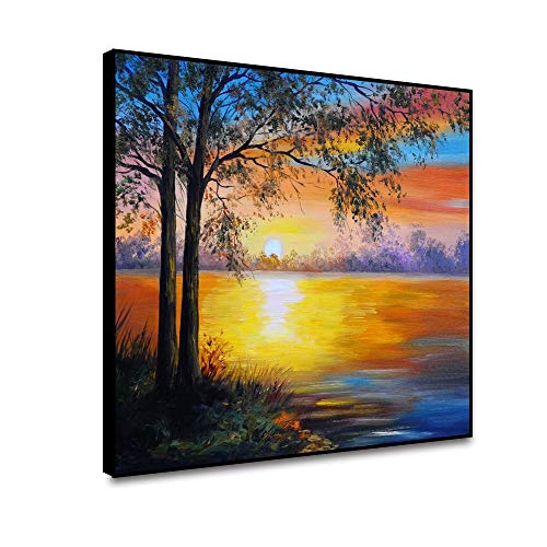 Lake sunset landscape picture on canvas painting wall print on wall print for home living room elegante decoración de la pared60x48cm sin marco